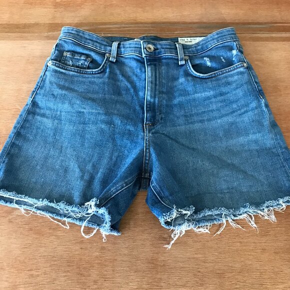 Rag & Bone Nina Cut Off Shorts Women 30 Blue High Rise Distressed Raw Hem Boho - Picture 1 of 12